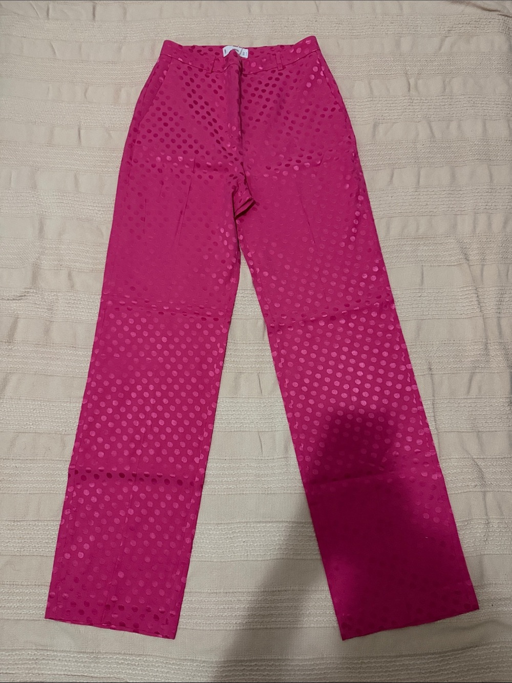 Mango Fuchsia Straight-Leg Polka Dot Pants